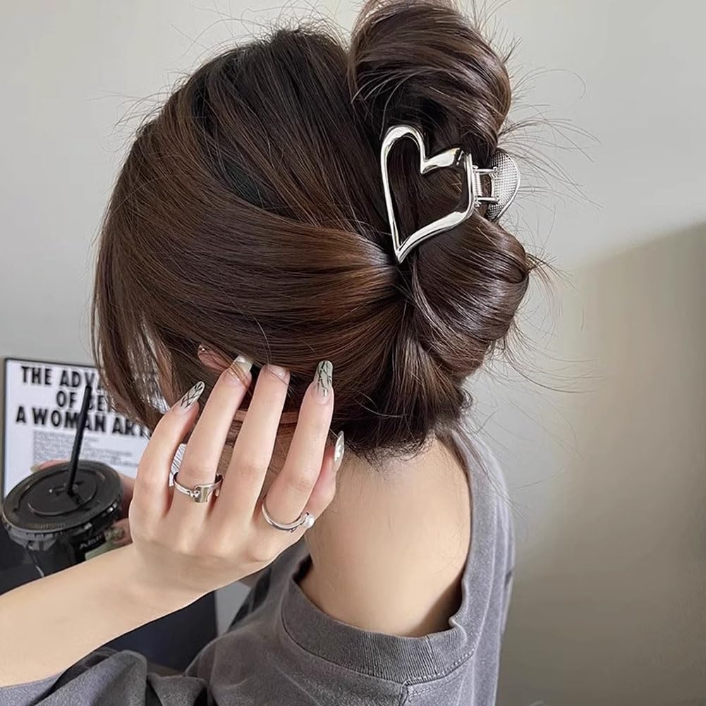 6 Pcs Heart Hair Claw Clips Metal High Ponytail Holder Hair Claws Fancy Hair Jaw Clips Non-Slip Vintage Hair Clamps Hair Updo Grip Hair Accessories for Women Girls