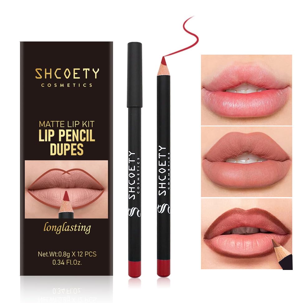 Matte Lip Liner Set - 12 Long-Lasting Waterproof Colors | High Pigment Velvet Finish