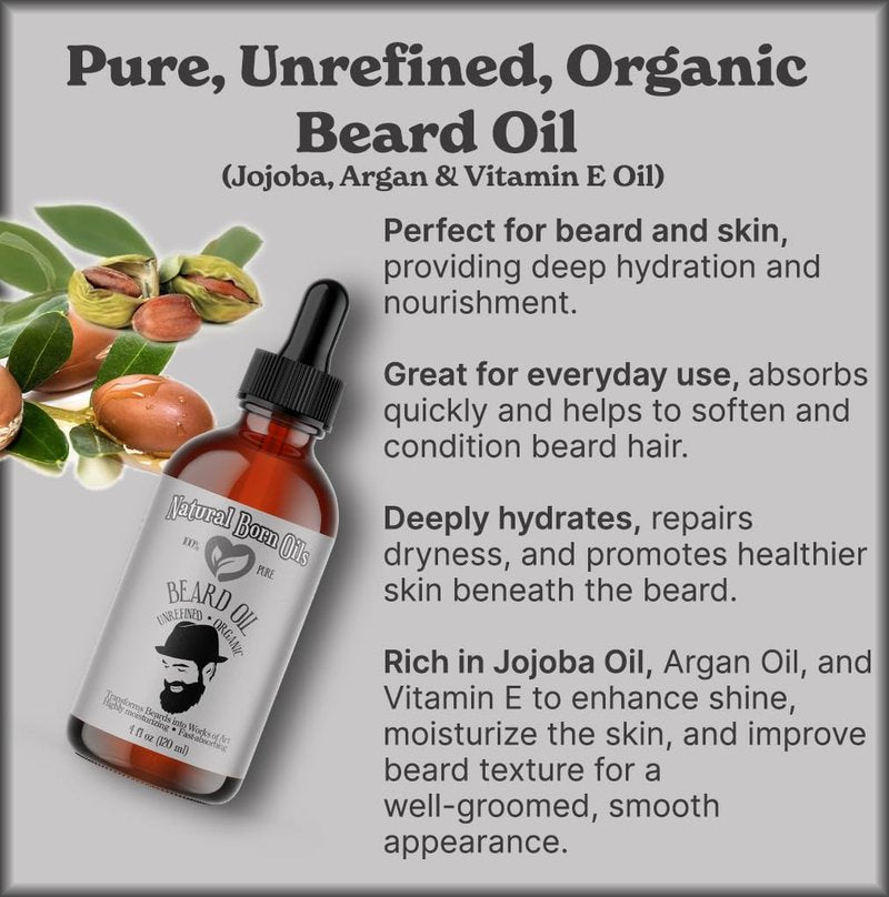 Natural Born Oils Beard Oil, 1 Gallon, Organic, Contains Natural Vitamin E, Jojoba and Argan Oils, Cold-Pressed, Natural Ingredients, Deep Beard Conditioning, Skin Care