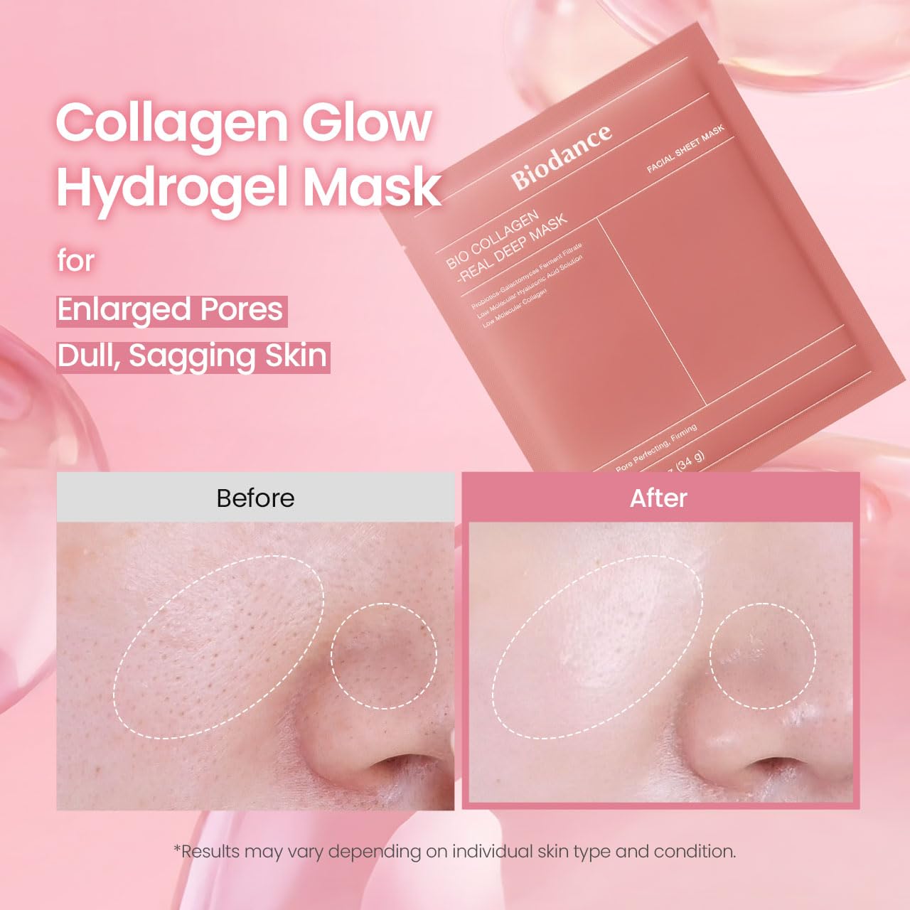 Bio-Collagen Deep Hydrating Hydrogel Face Mask - Pore Minimizing & Plumping | 1.19oz (34g) x 4 Pack