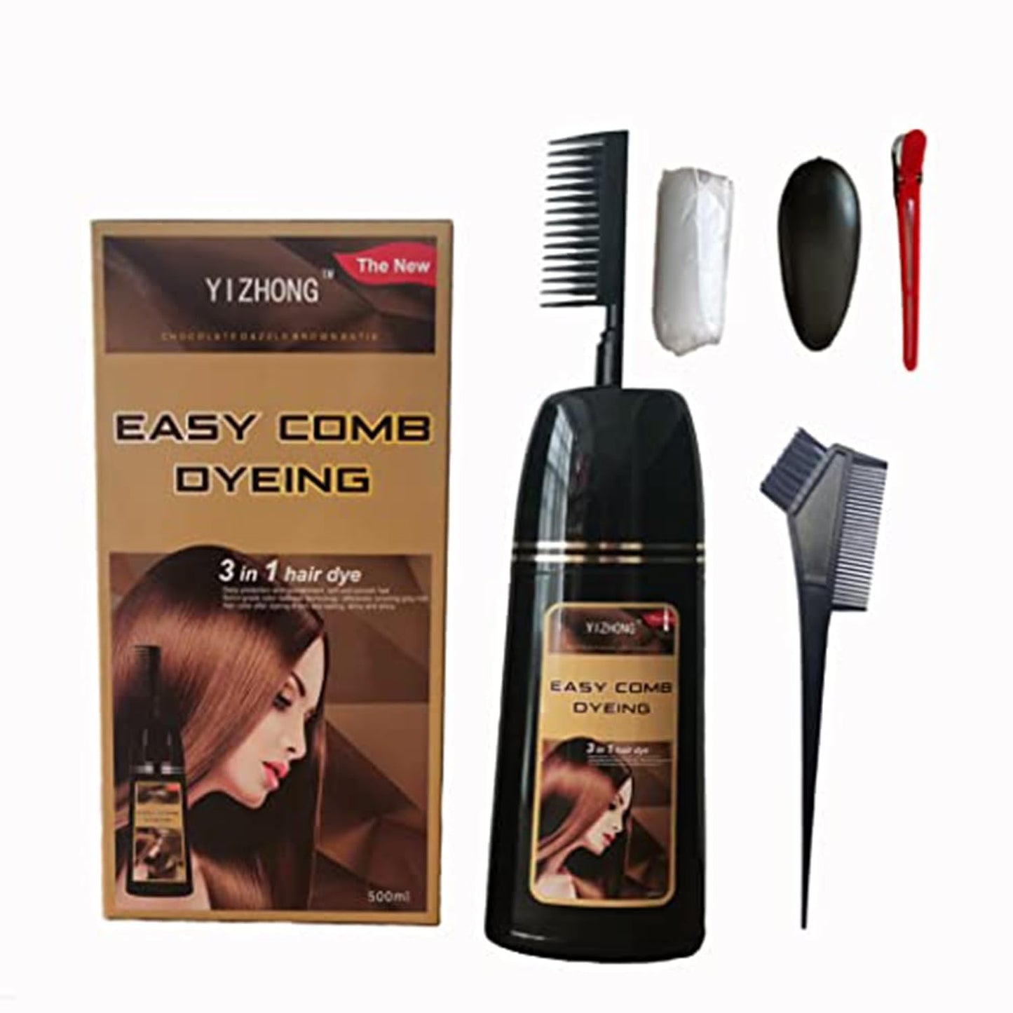 Light Golden Brown Hair Dye Shampoo - Permanent Gray Coverage for Women & Men | 3-in-1 Easy Comb Application