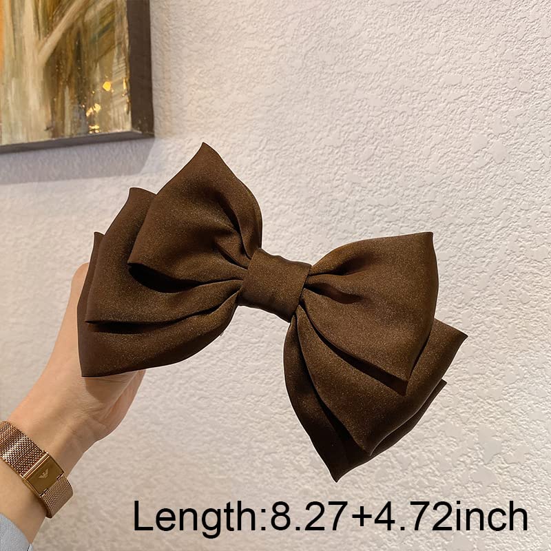 Kefley Short Tail Brown Satin Bow Hair Clips for Women & Girls - Classic Hair Accessories