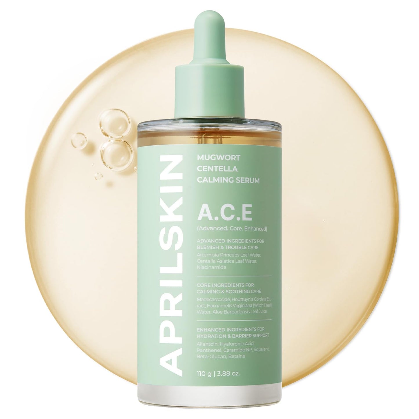 APRILSKIN A.C.E Serum｜Mugwort Centella Serum for Soothing & Calming｜3-Second Calming｜Mugwort Leaf Water 50% + Centella Leaf Water 40% for Troubled Skin｜Korean Skin Care｜3.88 oz