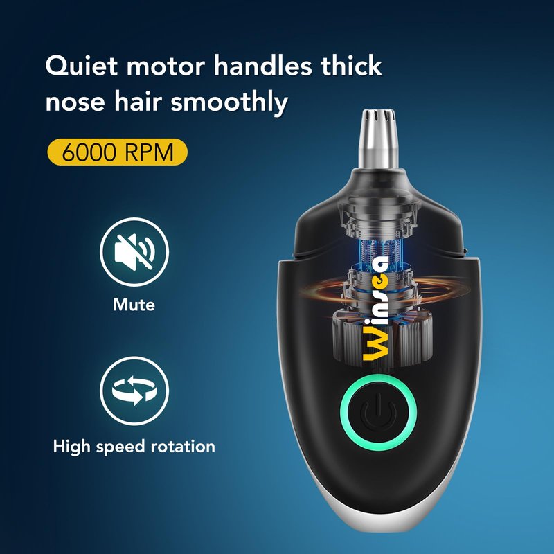 Winsea Ear and Nose Hair Trimmer for Men and Women – Travel Trimmer, High-Precision Nose Shaver, USB Rechargeable, Waterproof, Safe & Quiet Operation, Portable Ear Hair Remover Design (Black)
