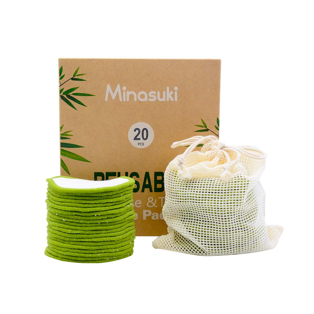 Minasuki 20 Pack Reusable Makeup Remover Pads Bamboo Reusable Cotton Rounds