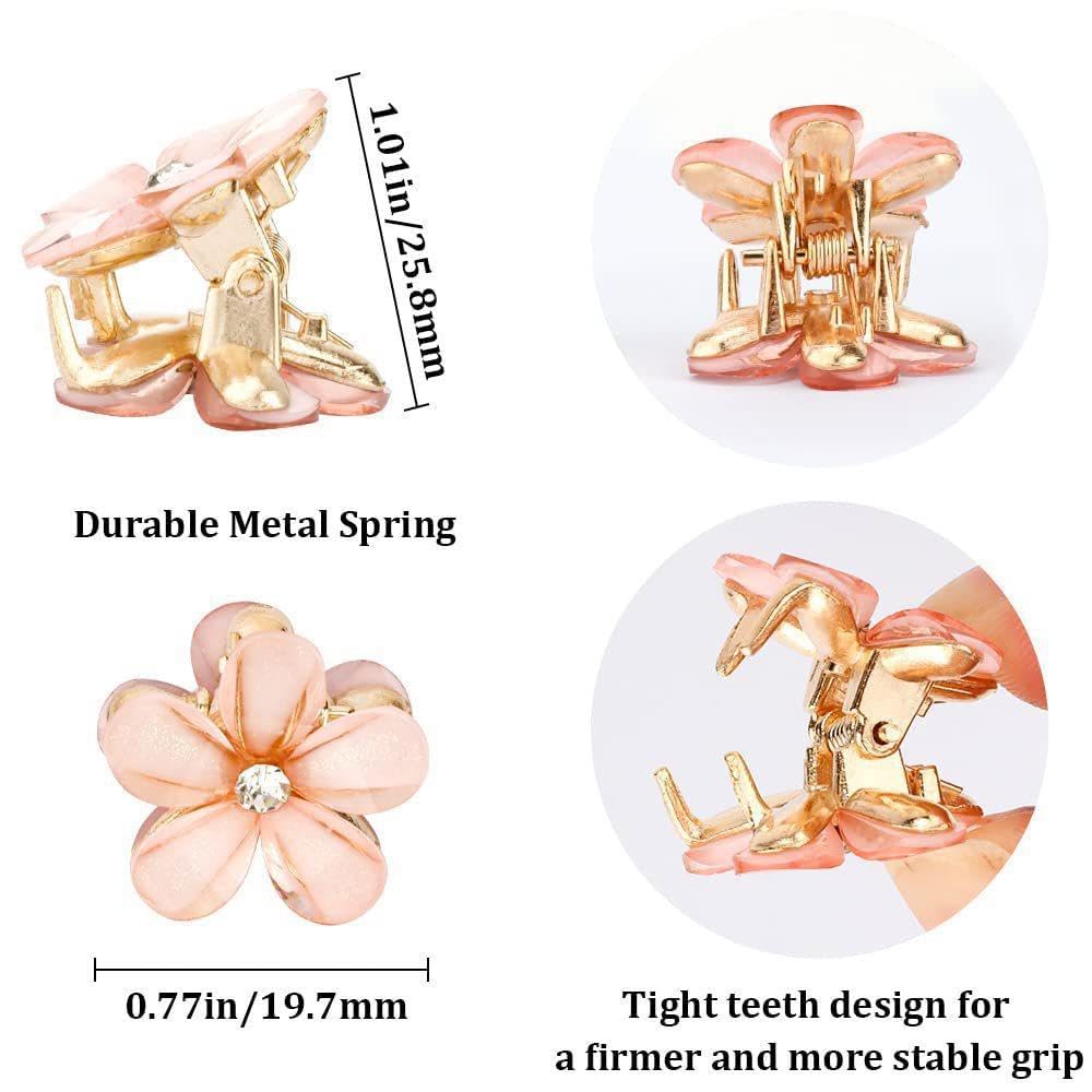 10 Pcs Small Crystal Flower Hair Claw Clips, 0.8" Mini Metal Bangs Pins for Thick Curly Hair Accessories for Women & Girls