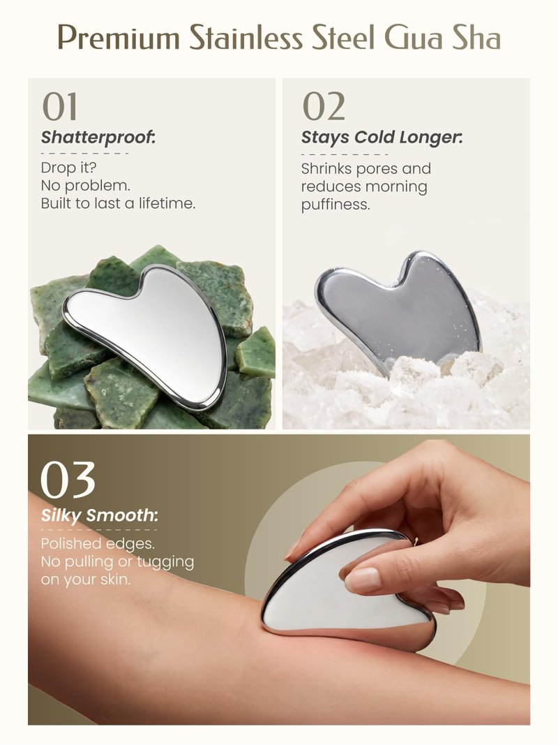 Stainless Steel Gua Sha Facial Tools, Guasha Tool for Face Acupuncture Therapy Trigger Point Treatment, Gua Sha Scraping Massage Tool