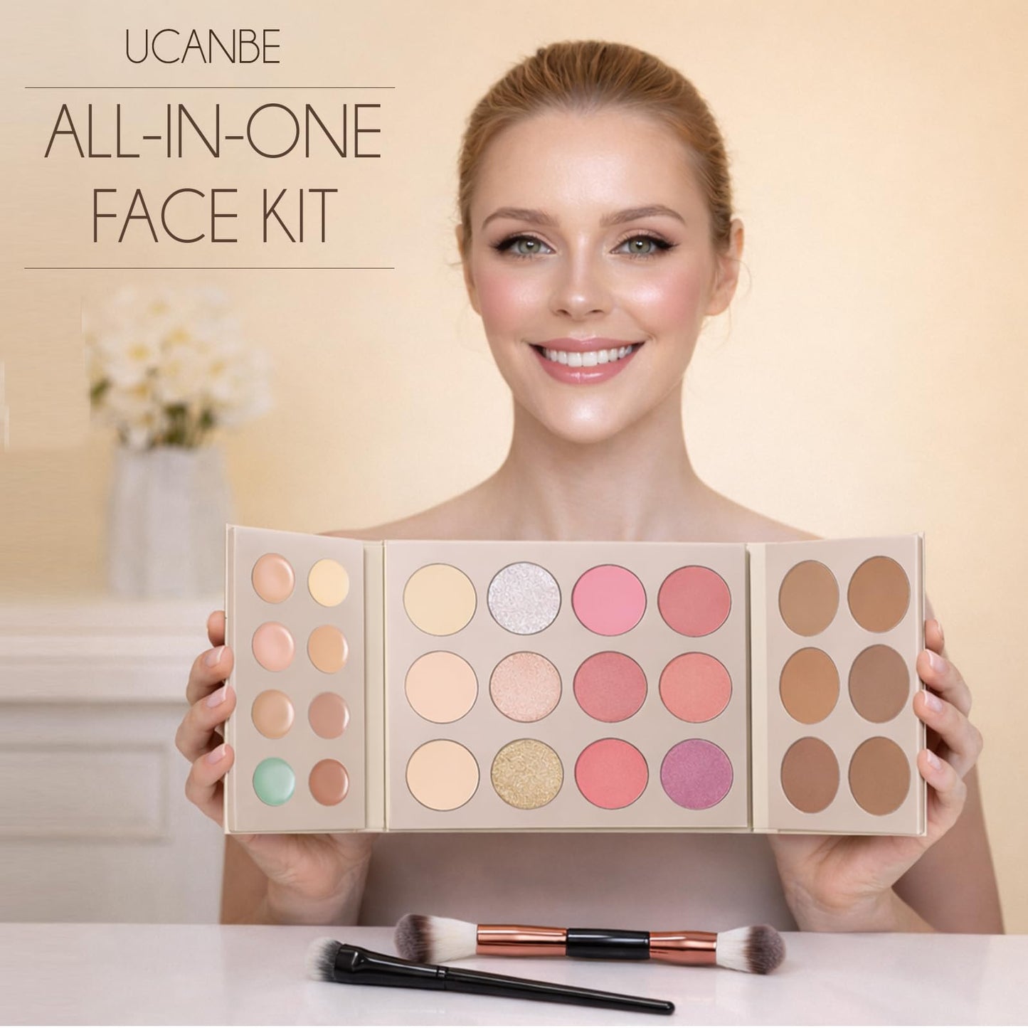 UCANBE 26 Colors Face Makeup Palette Set, All-in-One Makeup Set Includes Concealer, Highlight, Blush, Bronzer with 2 Brushes – Multi-Use Facial Beauty Makeup Gifts Kit for Women Travel-Friendly
