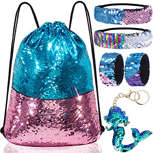 GA&EN Mermaid Reversible Sequin Drawstring Backpack - Blue/Pink Dance Bag