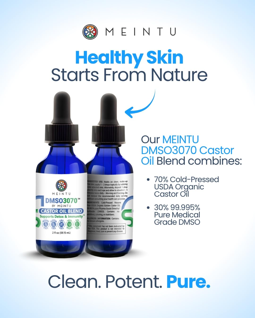 Pure Cold Pressed DMSO Castor Oil - Organic Blend for Skin Renewal & Detox | Hexane Free, 2 Oz