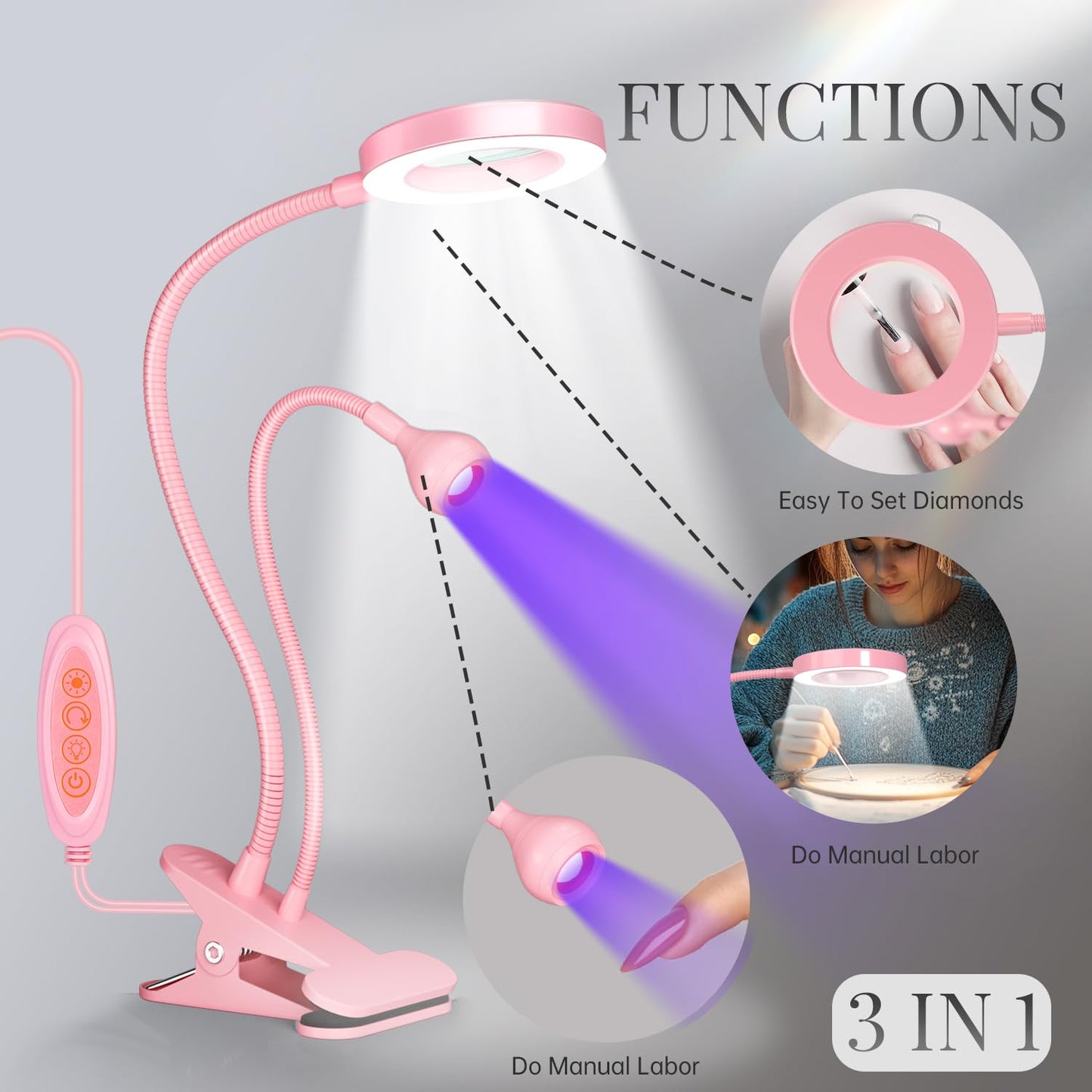 krofaue UV Nail Lamp with 6X Magnifier, 4 Brightness, Dual Light Mode
