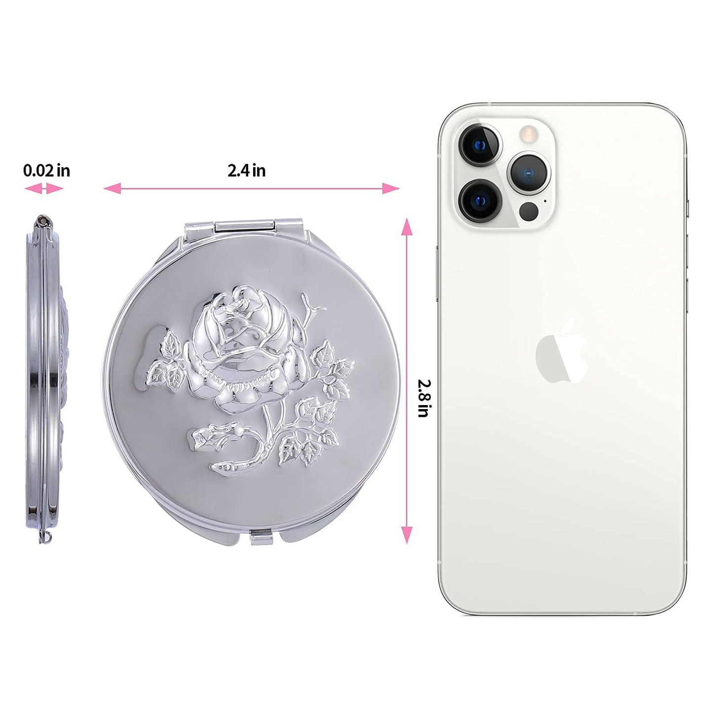 Goshentech Retro Metal Travel Portable Mirror Compact Mirror Make up Mirror 1x/2x Magnification Compact &Portable Foldable (Silver)