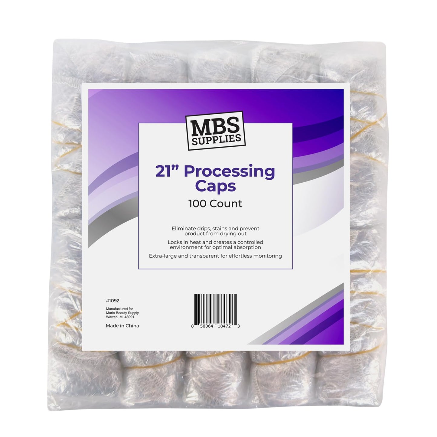 Disposable Processing Caps 21 Inch - 100 Count Bulk Pack - Clear Plastic Hair Treatment Caps for Coloring, Conditioning, Hot Oil - Salon & Home Use