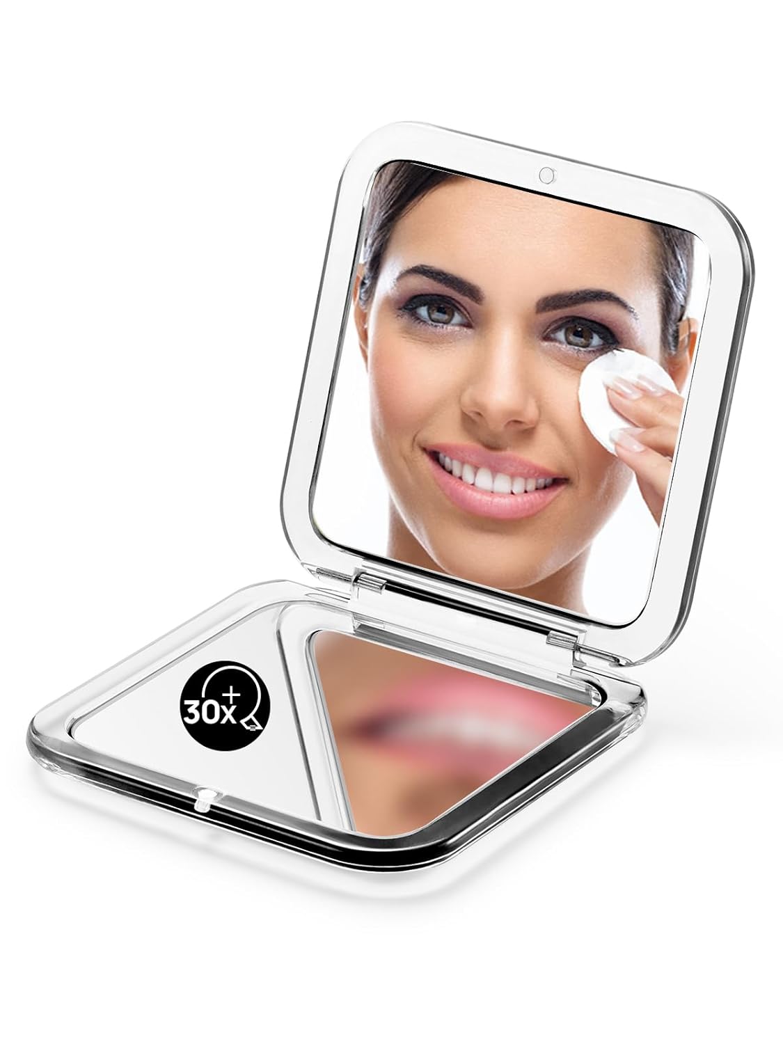 Folding Compact Mirror - 1X/15X Magnification | 3½” Pocket Size Travel Makeup Mirror (Black)