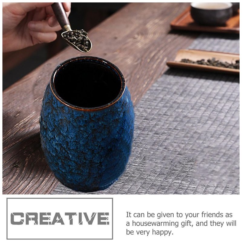 Angoily Kiln Tea Tea Jar Household Container Multi-function Canister Kitchen Holder Leaves Canister Loose Container Storage Jar Sealed Storage Pot (Blue)
