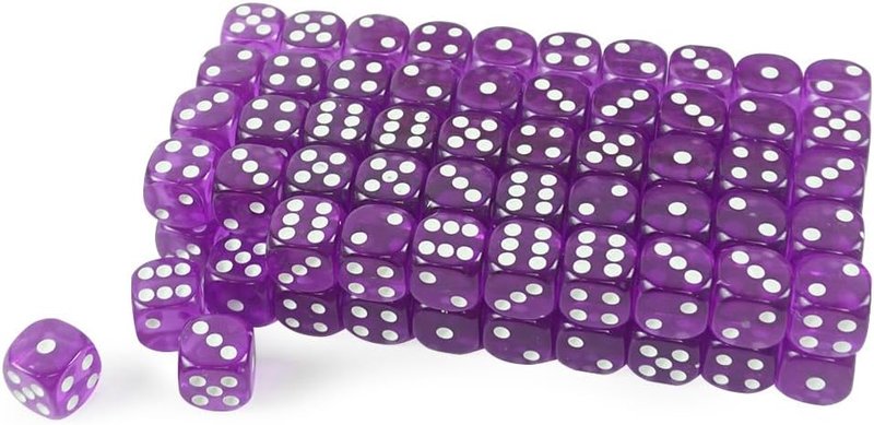 14MM 6-Sided Translucent Dice Set - 36 Pack in Purple for Games & Office Use