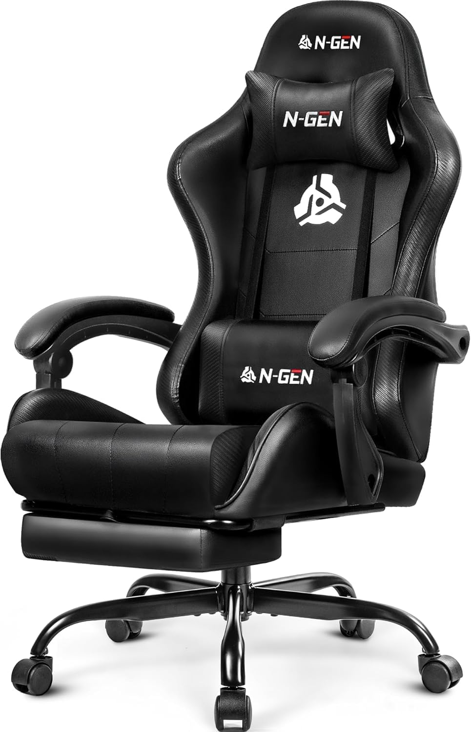 N-GEN Gaming Chair - Ergonomic Video Gaming Chair with Footrest & Lumbar Support | Adjustable High Back in Carbon Black