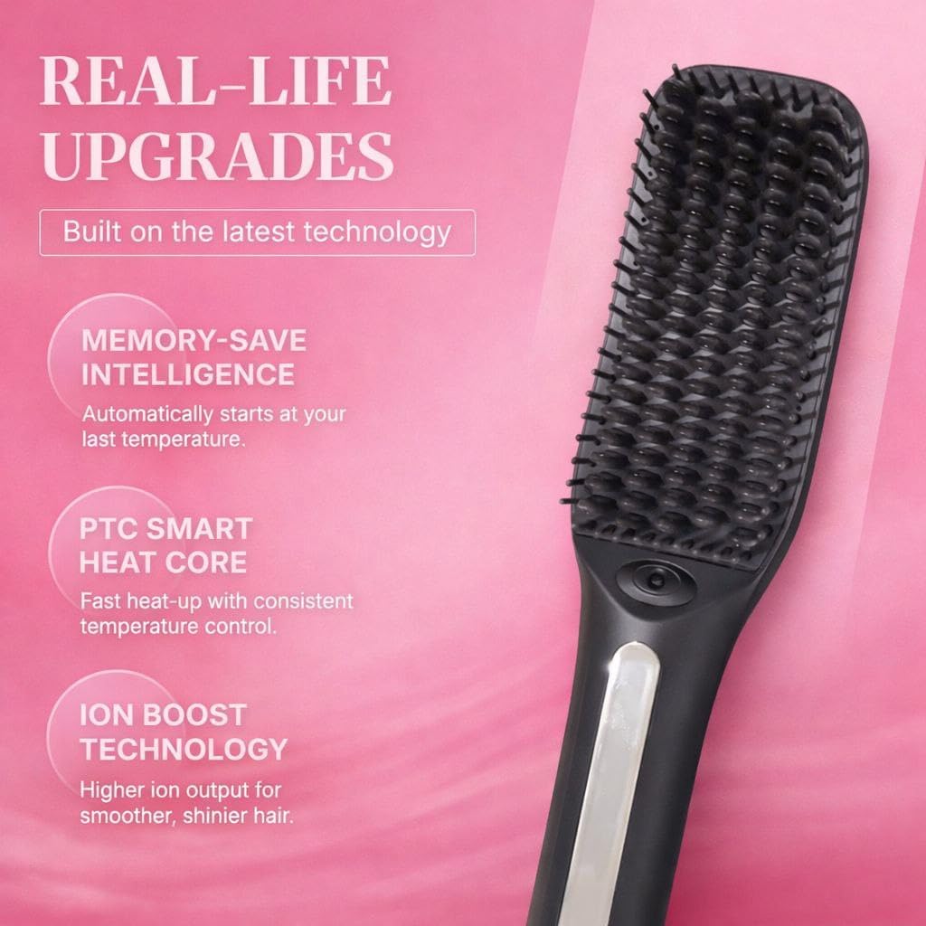 Speedy Precision Hair Straightener Brush - Sleek Hair in Minutes | LED Display 170-430°F, Curved Design for Comfort
