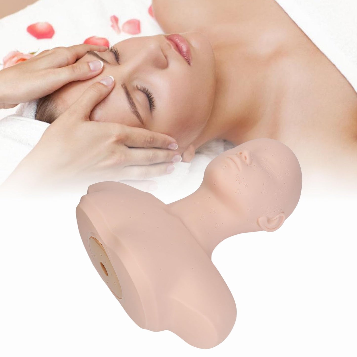 Esthetics Mannequin Head with Shoulders, Cosmetology Mannequin Head with Acupuncture Points, Soft PVC Mannequin Head for Facials Massage, Wigs Hat Display, Makeup Practice
