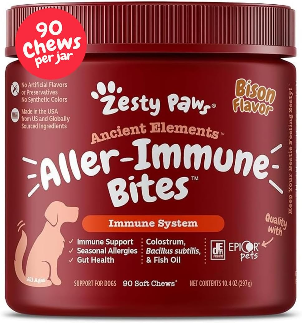 Zesty Paws Allergy Immune Bites - Dog Allergy Chews for Itchy Skin & Ears | Lamb Flavor, 90 Count