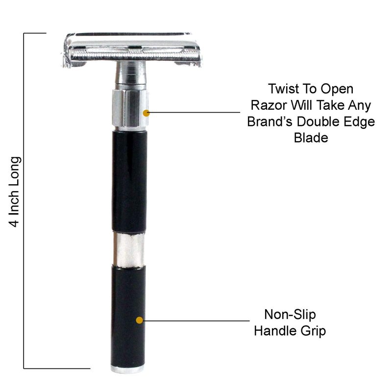 Krisp Beauty Double Edge Safety Razor, (4 Inch Long) Butterfly Open Men Women Wet Shaving Razor with 5 Shaving Blades