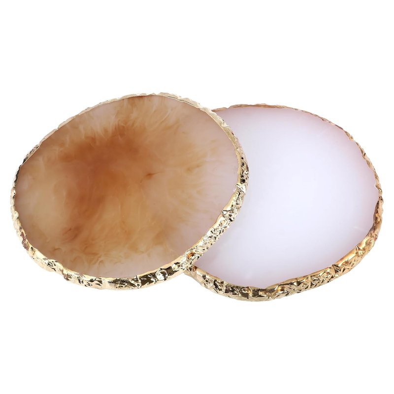 Resin Nail Art Palette Set - 2 Pcs Mixed Color Palettes with Gold Edge | Coffee & White Display