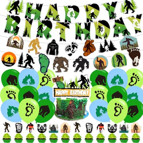 Bigfoot Birthday Party Supplies Set - Banner, Balloons & Cake Toppers