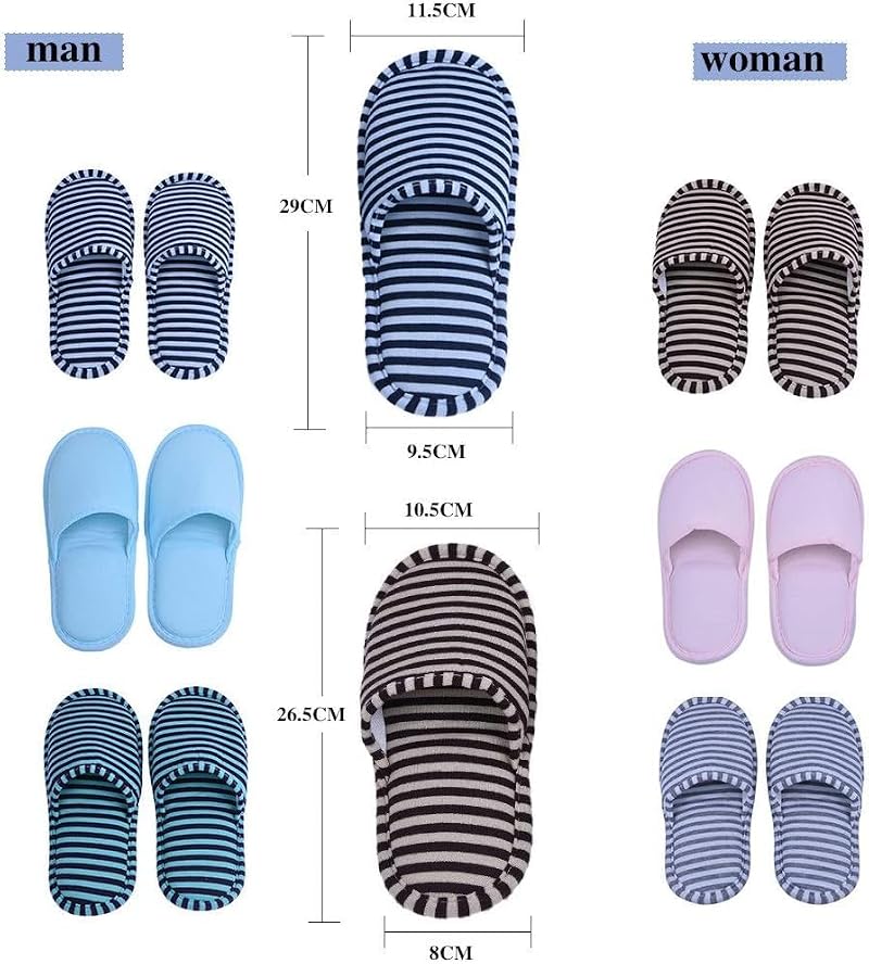 VGEBY Women's Coffee Stripes Foldable Travel Indoor Cotton Slippers - Non-Slip House Shoes