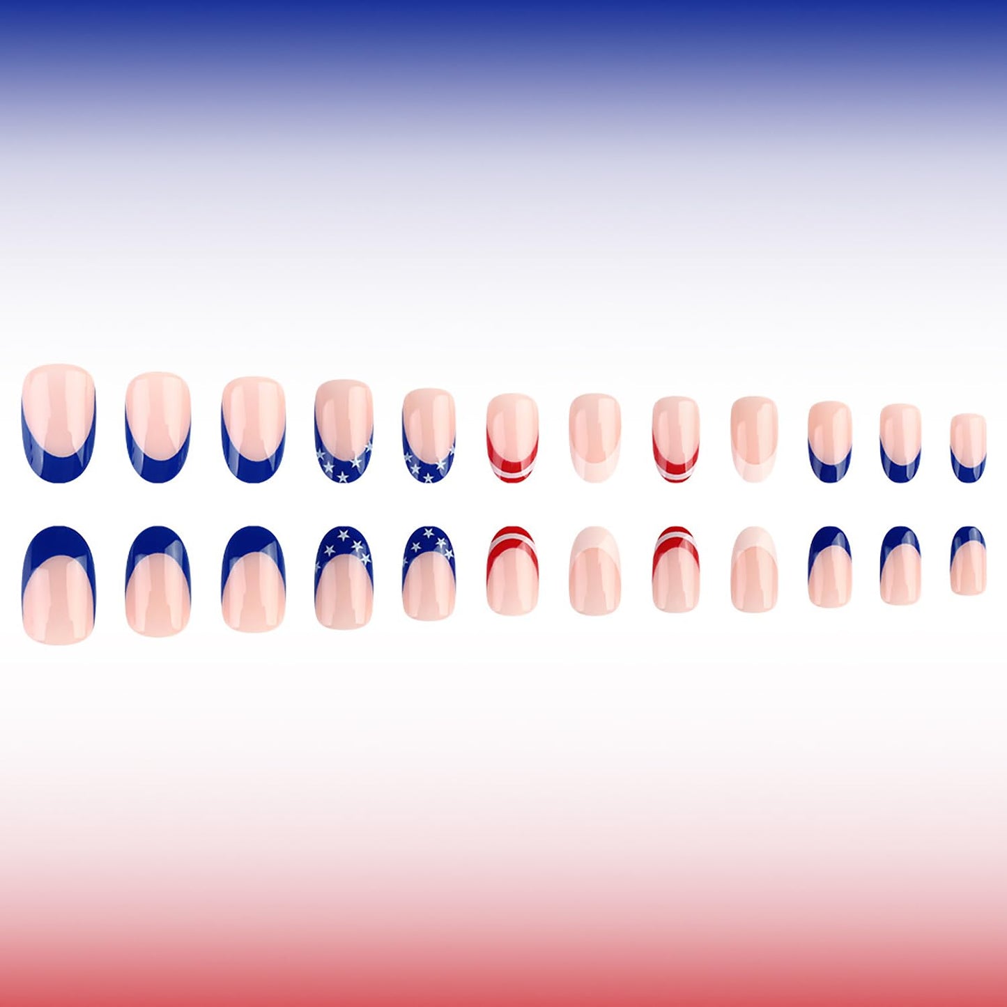 4th Of July French Tip Press On Nails Short Almond Fake Nails Independence Day False Nails Press Ons With Star Design Nude Stick On Nails Full Cover Glue On Nail For Women Nail Supplies 24pcs
