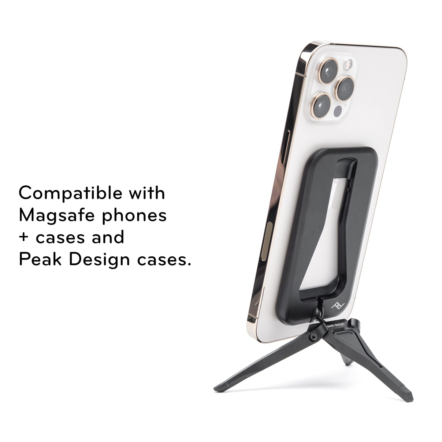 Peak Design Mobile Tripod, Black, Compact Design, Portable and Pocket Friendly, MagSafe Compatible, SlimLink Mounting, Use It as a 3-Legged Stand, Kickstand or Grip, Phone Tripod Stand