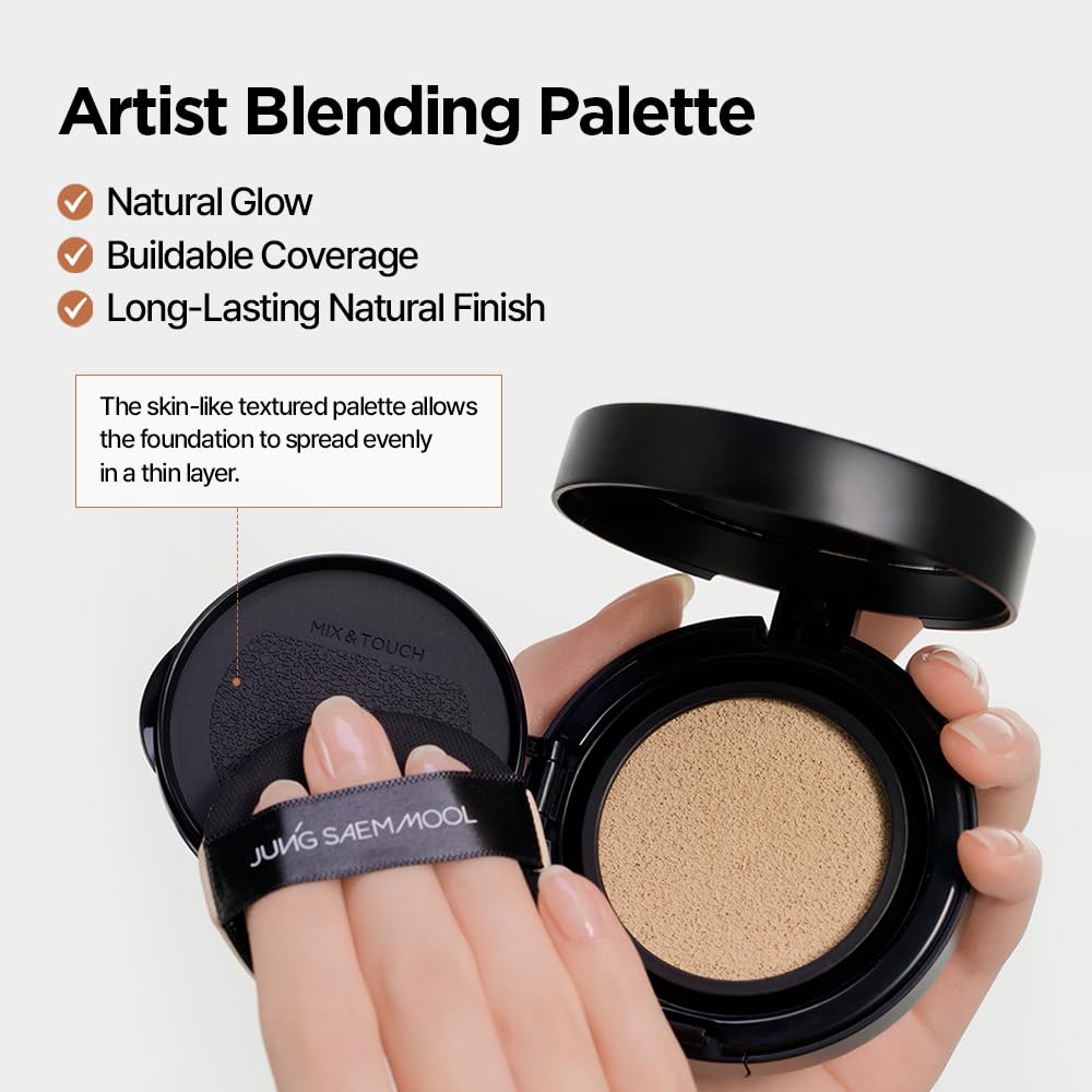 JUNG SAEM MOOL Essential Skin Nuder Cushion | Natural Finish, Buildable Coverage Cushion Foundation by Korean Makeup Artist (Refill Not Included, 0.49 Fl Oz), 38N Saddle Brown