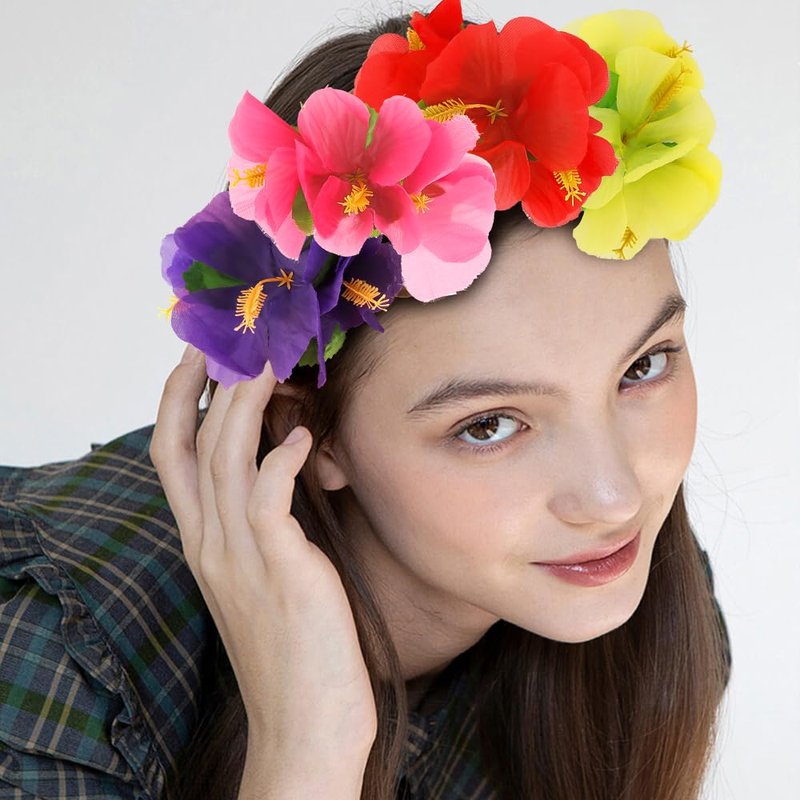 Hawaiian Hibiscus Flower Hair Accessories - 4-Piece Chiffon Barrettes & Pins for Women | Beach Luau Party Decor (Purple/Red/Pink/Yellow)