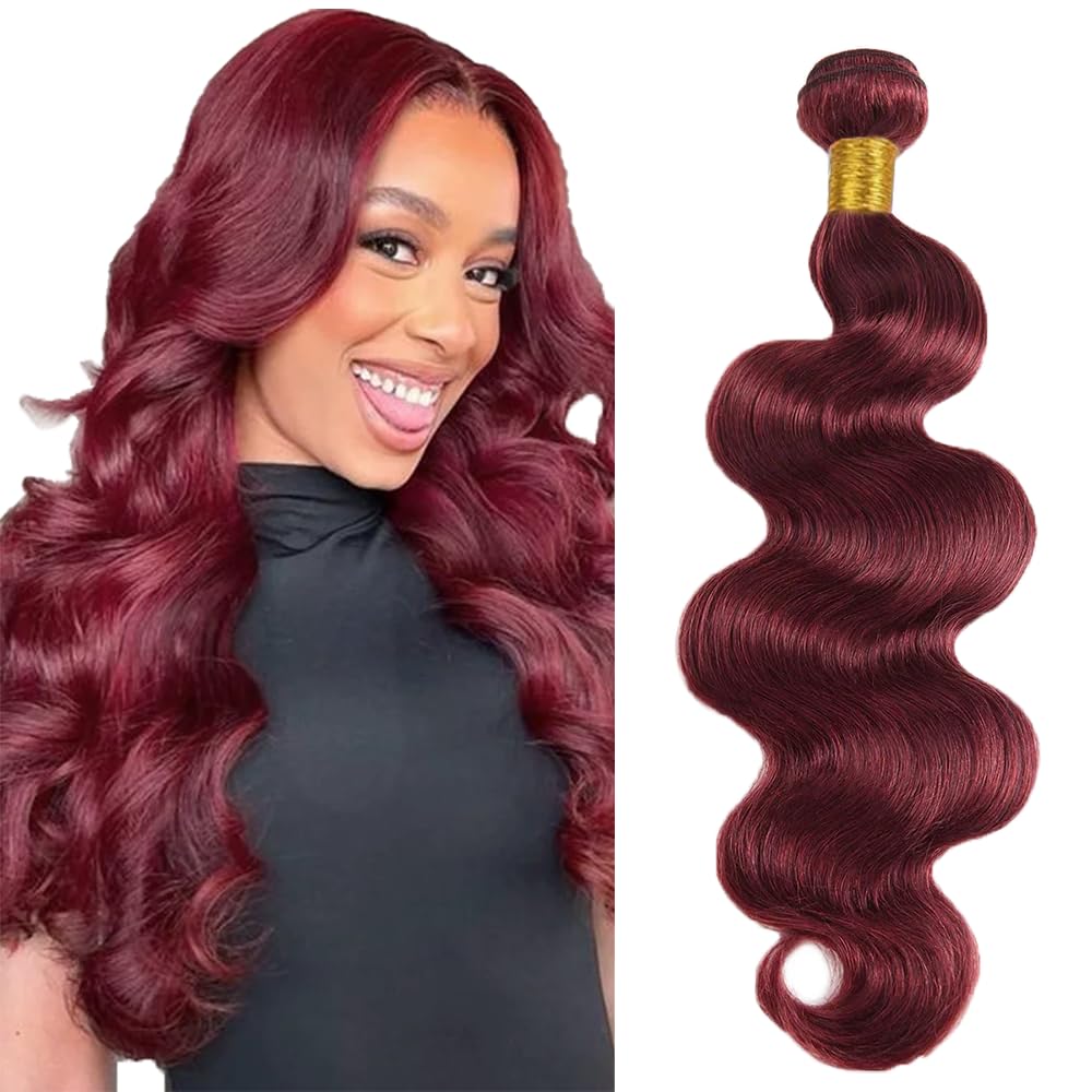 #99J Wine Red Bundles Human Hair Body Wave Bundles 18 Inch Burgundy Body Wave Bundles Unprocessed Brazilian Virgin Hair 1 Bundle 50 Gram Per Bundle Deals Quick Weave Hair Extensions For Woman