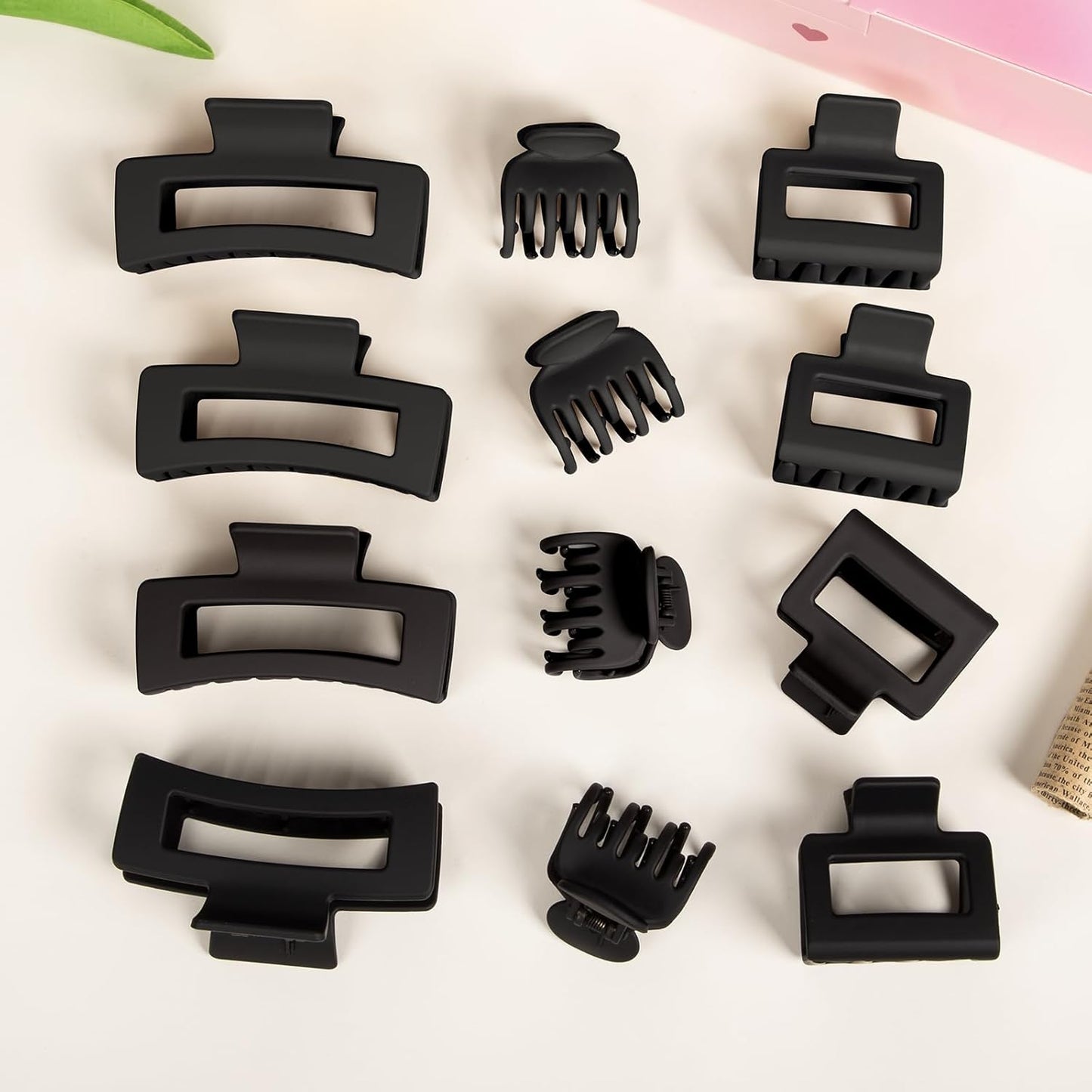 Hair Claw Clips Set - 12 PCS for Women | Small, Medium & Large Clips for All Hair Types - Black