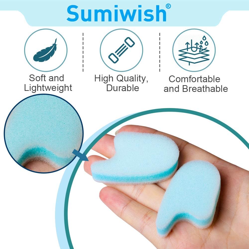 Foam Toe Separators - 10 Pack Breathable Toe Spacers for Pain Relief | Overlapping Toes Corrector - Blue