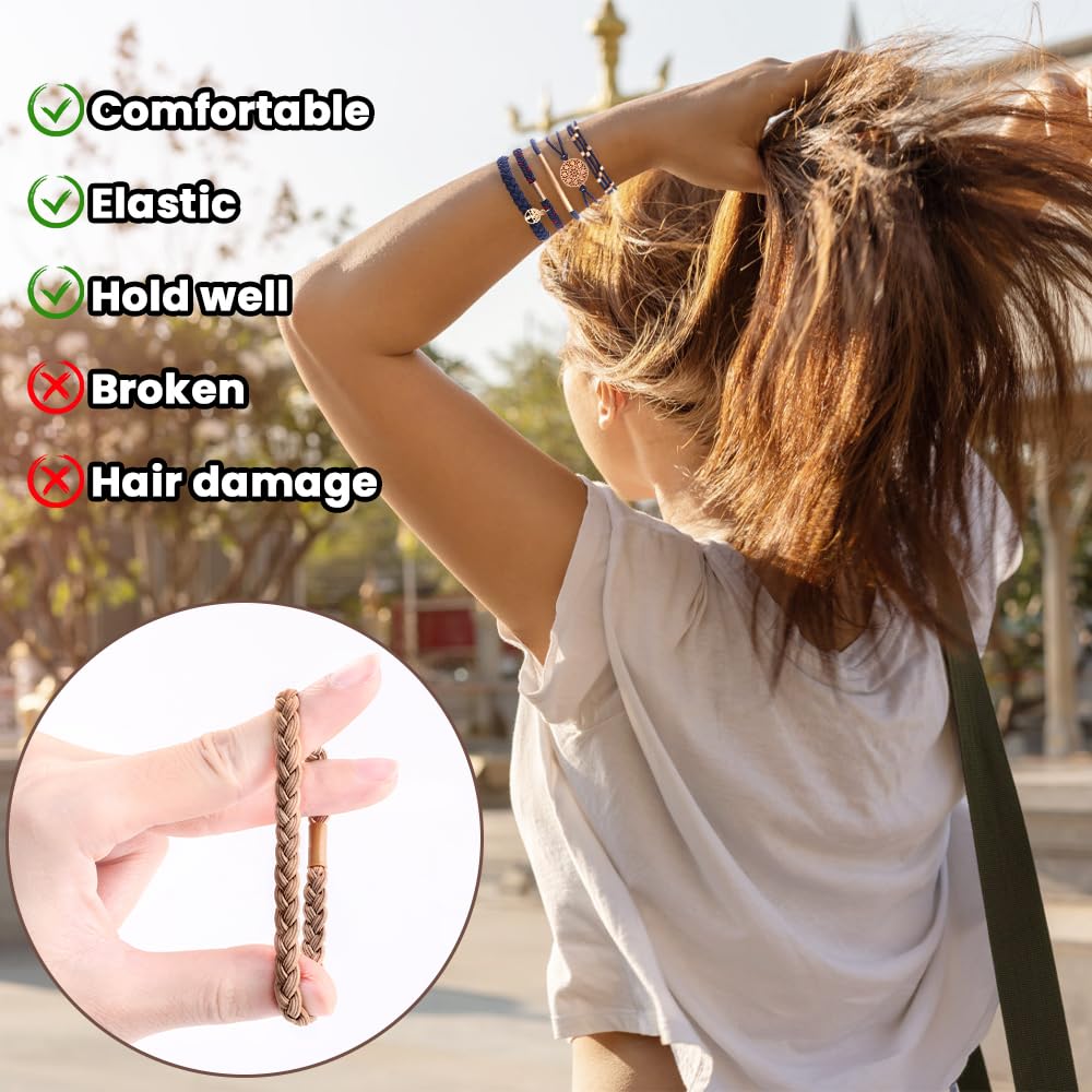 10PCS Hair Ties Bracelet Set - Soft Braided Boho Elastic Hair Bands for Women | Beige & Light Coffee