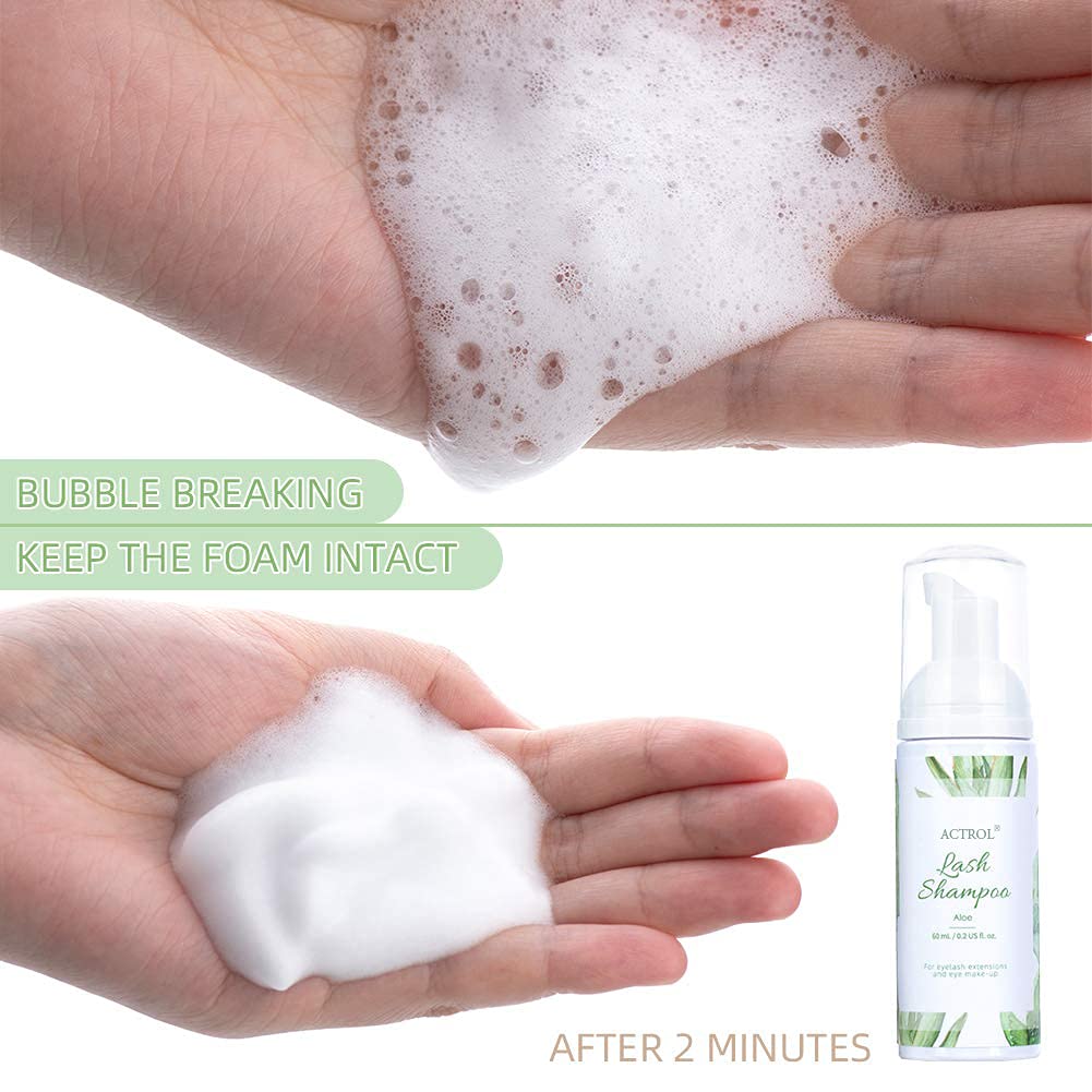Eyelash Extension Cleanser - Natural Aloe Foaming Shampoo 60ML | Paraben & Sulfate Free, Non-Irritating