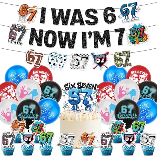 67 Birthday Decorations Set with Banner, Cake & Cupcake Toppers