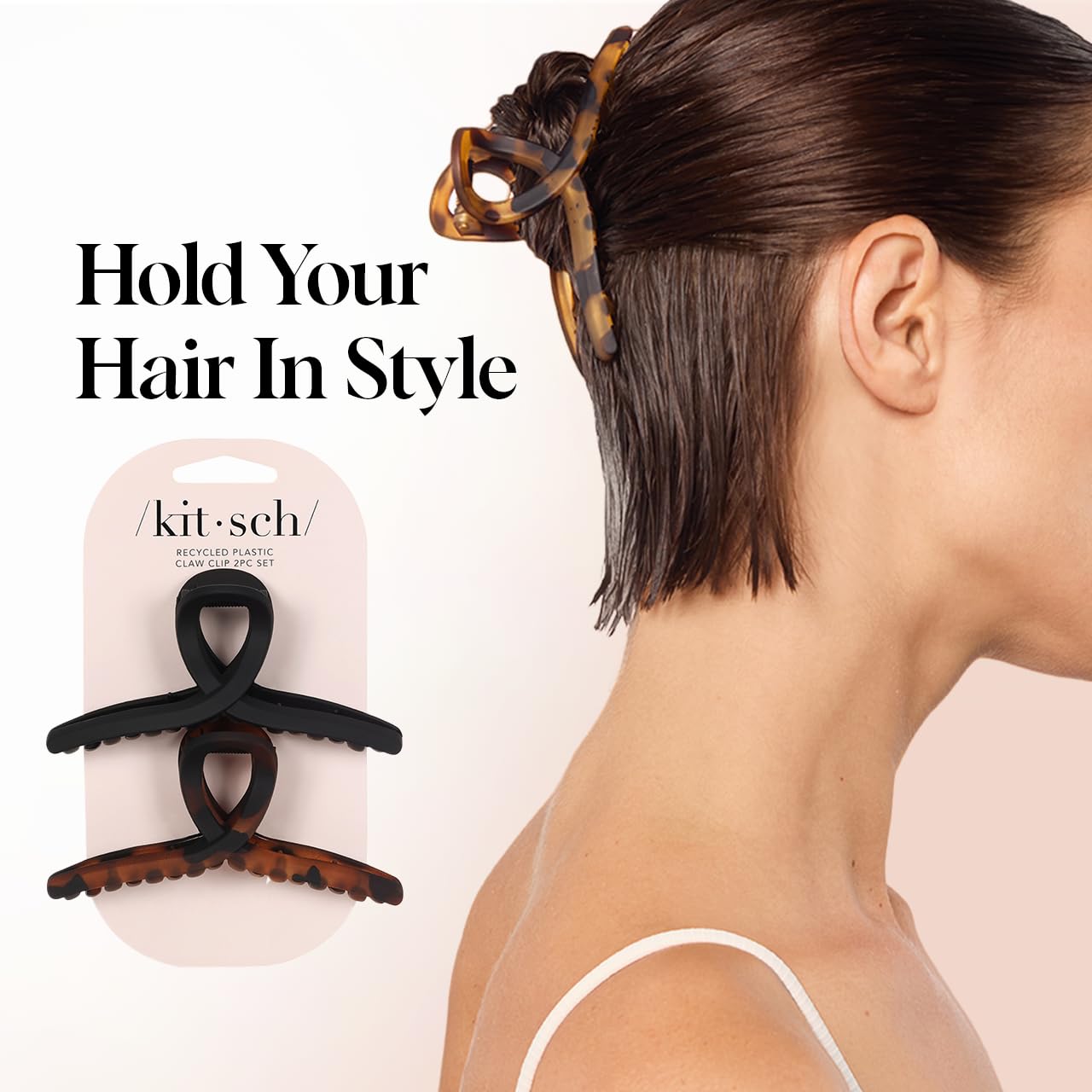Large Hair Clips for Women - Fashionable Matte Plastic Loop Hair Claw Clips | Easy-Grip Design | Tortoise & Black, 2 Pcs