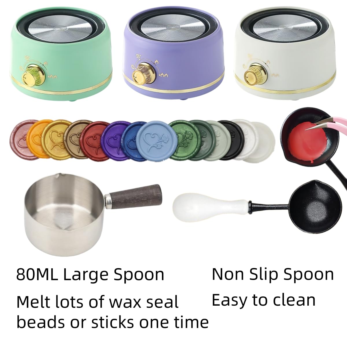 Sealing Wax Warmer Electric with a 80ml Large Spoon, a Non-Slip Melt Scoop Electrical Wax Seal Melting Furnace Warmer Kit Great Tool for Melting Waxs Seals Sticks Beads (Purple)