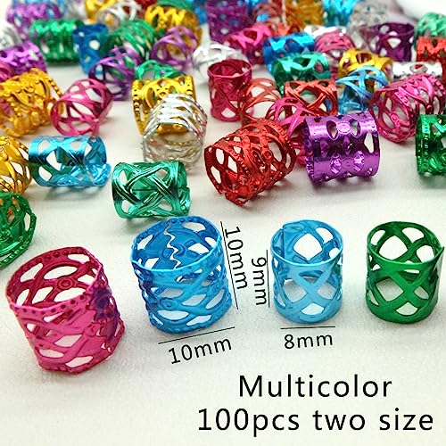 100PCS Multicolor Hair Rings for Braids & Dreadlocks - Adjustable Metal Cuffs