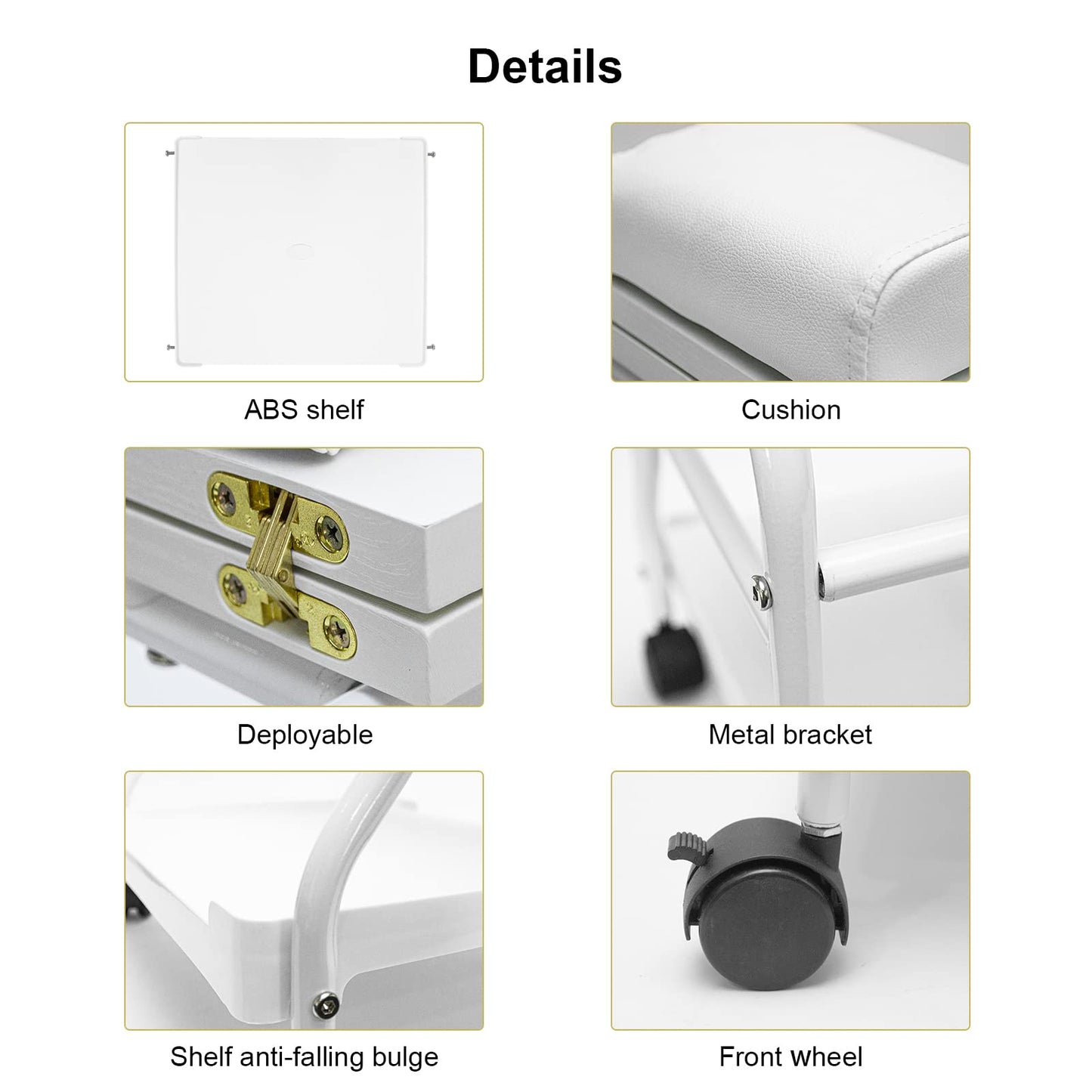 Beauty Salon Nail Or Foot Bath Spa Portable Esthetician Trolley Cart for Foot Rest Pedicure Manicure Funiture Massage Table Salon Supplies 2 Way Use 3 Color Option Elitzia (White)