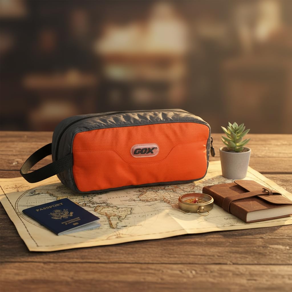 GOX Travel Small Toiletry Bag for Men Nylon Dopp Kit Medicine Bag Travel Organizer Pouch Shave Kits for Teens Toiletry Essentials Bathroom Compact (Orange, 7.9 * 3.7 * 2 Inches)