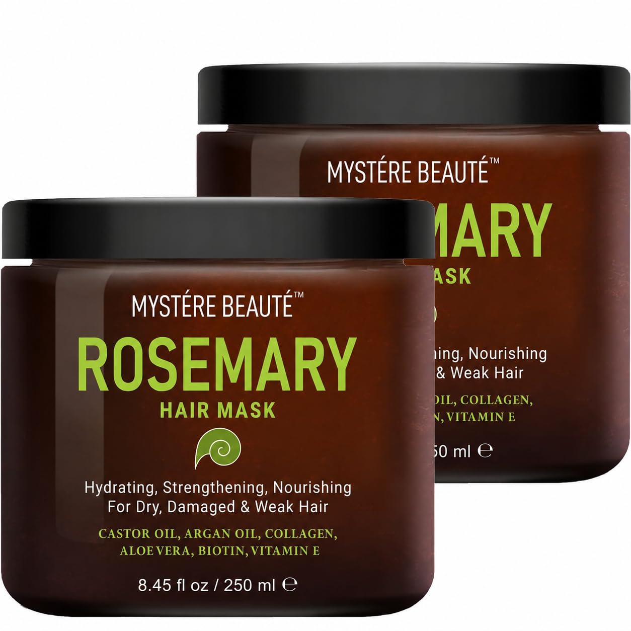 MYSTÉRE BEAUTÉ Rosemary Deep Conditioning Hair Mask for Dry Damaged Hair and Growth with Collagen Argan Oil - Rosemary Oil Leave in Conditioner aceite de romero puro y natural 8.5 fl oz x 2 Pack