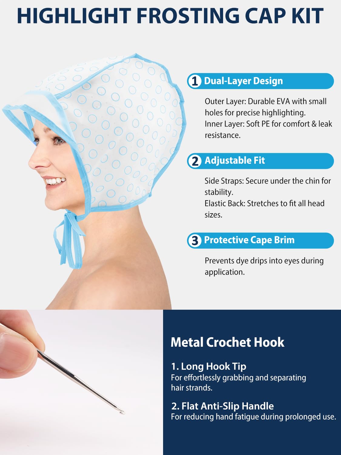 19PCS Hair Bleach Highlighting Kit - Complete Home Salon Set with Dye Brush, Bowl, Gloves & Frosting Cap | Blue