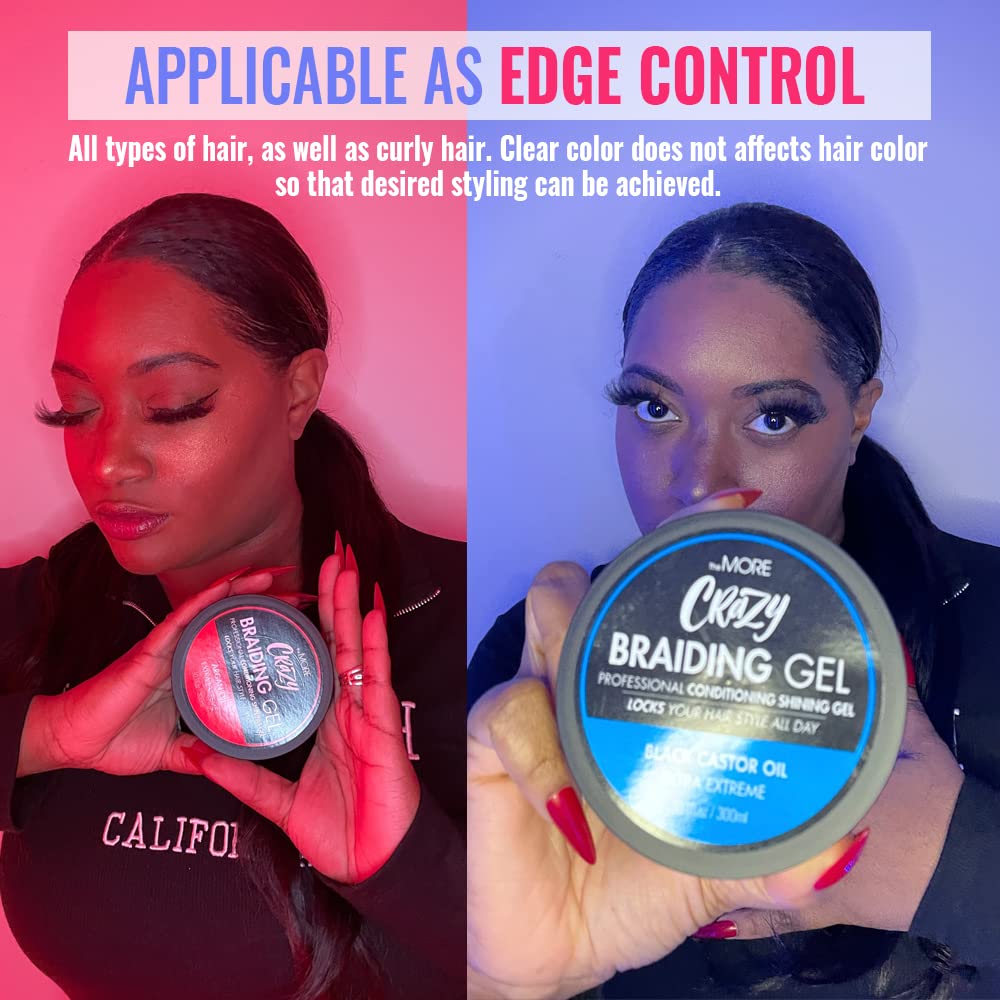 The MORE Crazy Conditioning Shining Braiding Gel Extra Extreme Hold | All Hair Types, Clear Styling Gel Great for 3.38 Fl Oz (Pack of 1)