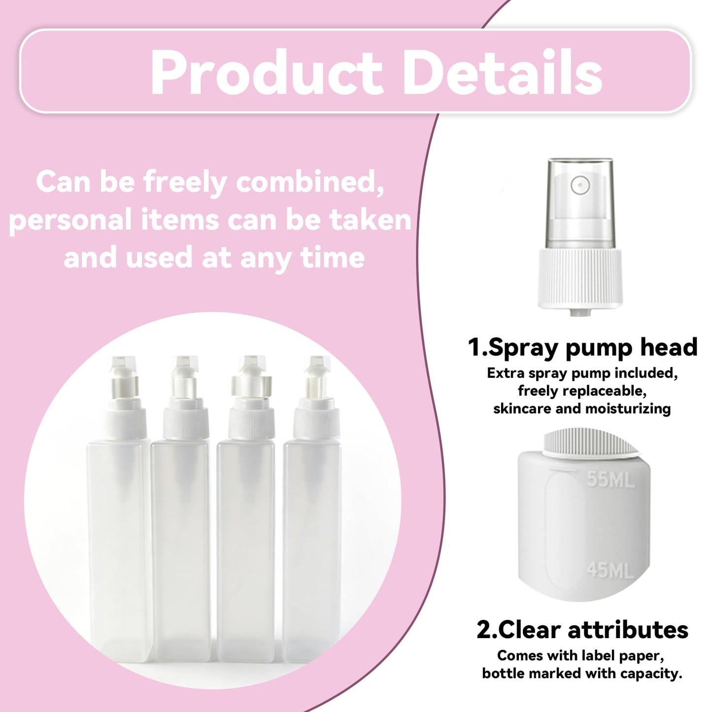 MORMID 4 in 1 Travel Dispenser，Unbreakable Silicone Travel Dispenser Bottle, Vacuum Suction Wall Mounted Refillable Containers,Leakproof Toiletry Containers for Shampoo, Lotion, Baby Care-Pink.