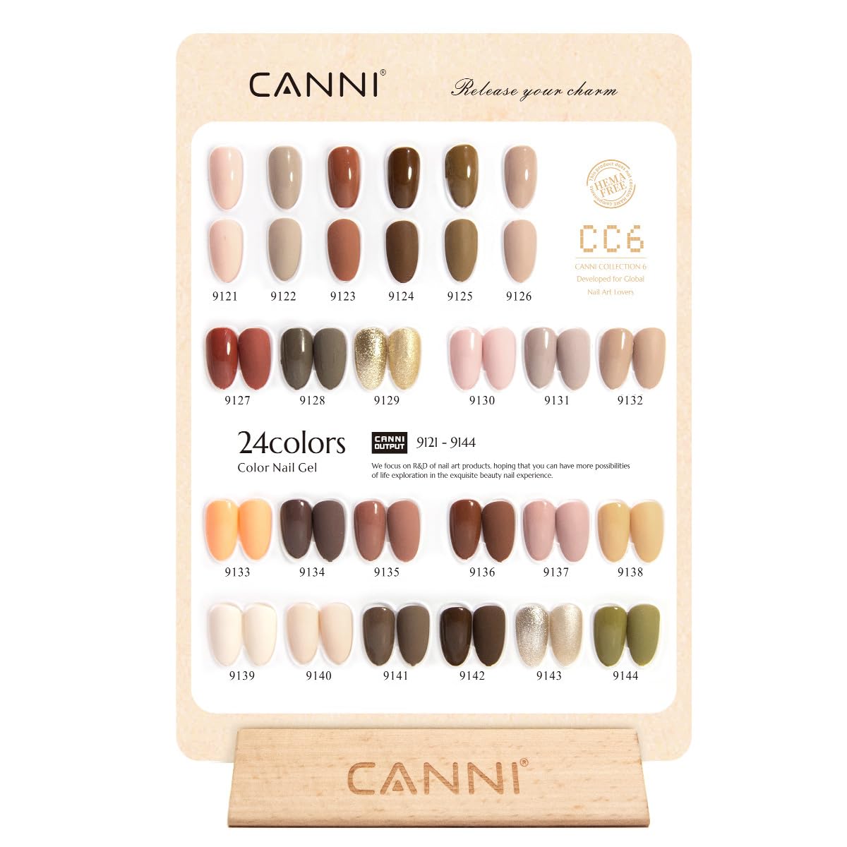 CANNI 30Pcs Hema-Free Gel Nail Polish Set | Nude, Brown, Red, Glitter & Gold - 9ML Soak Off Kit for DIY Nail Art