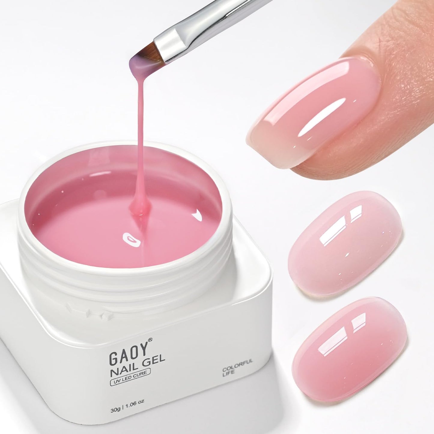 Colored Builder Base Gel - 4-in-1 Long Lasting Nail Strengthening | Nude Pink 30g with Brush