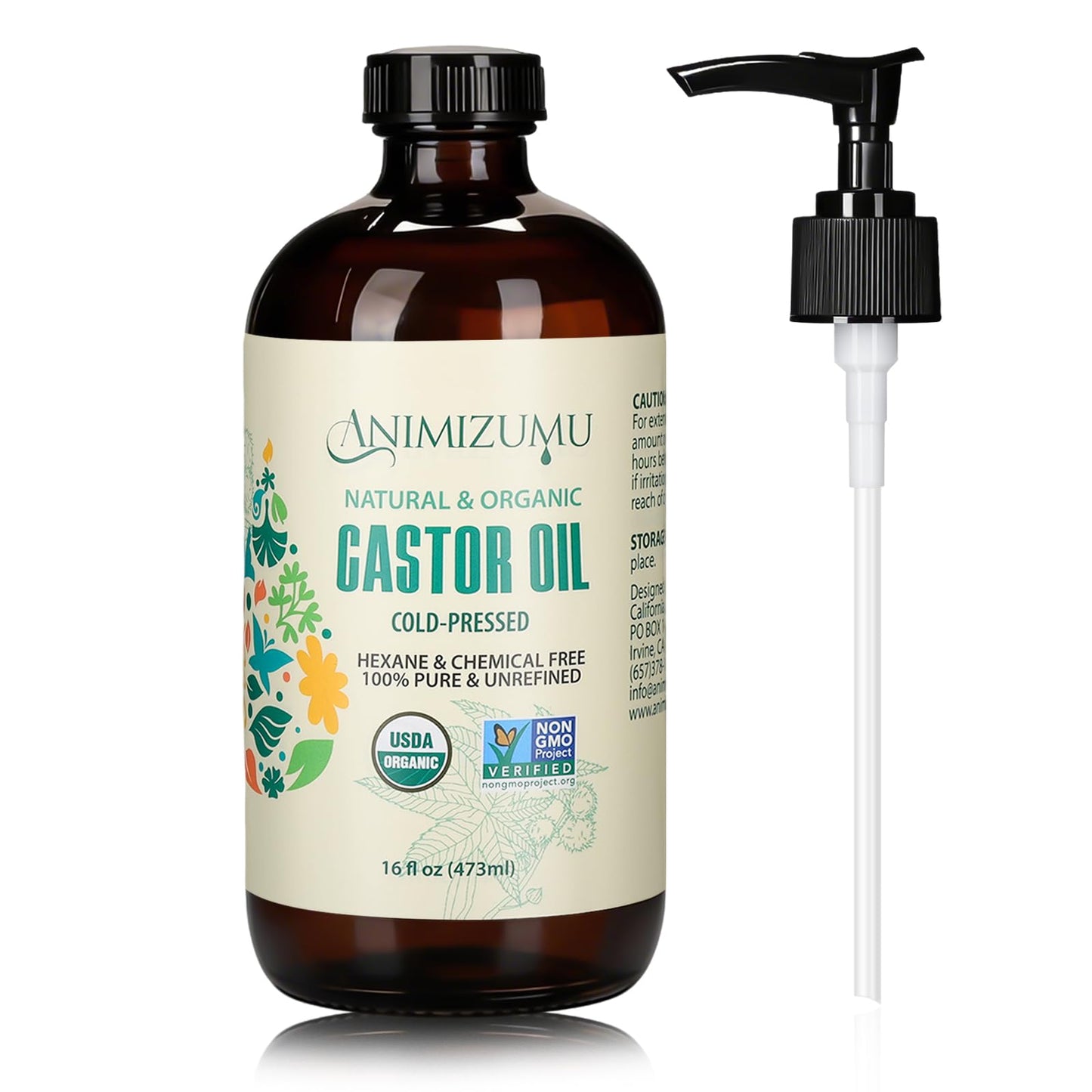 USDA Organic Castor Oil Cold Pressed,Unrefined Glass Bottle Hexane-Free Non-GMO Vegan,100% Pure Castor Oil for Hair Growth,Scalp,Face,Skin,Eyelashes,Eyebrows,Body Massage & Castor Oil Pack Wrap 16oz